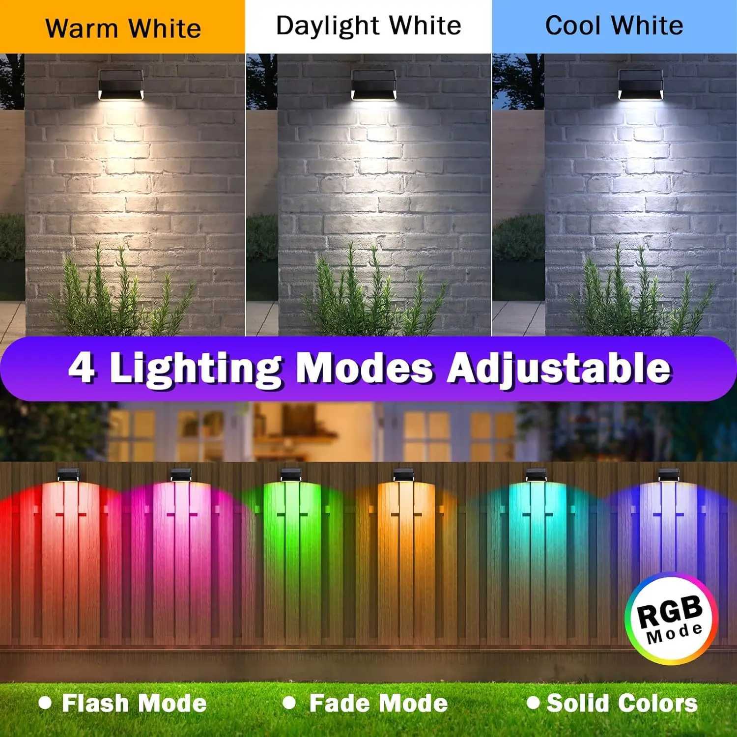 Outdoor Wall Lamps LED Solar Lights Outdoor Warm+White+RGB For Garden Outdoor Wall Lamp for fence Outdoor Lighting Waterproof Solar Stair light-image-989781447