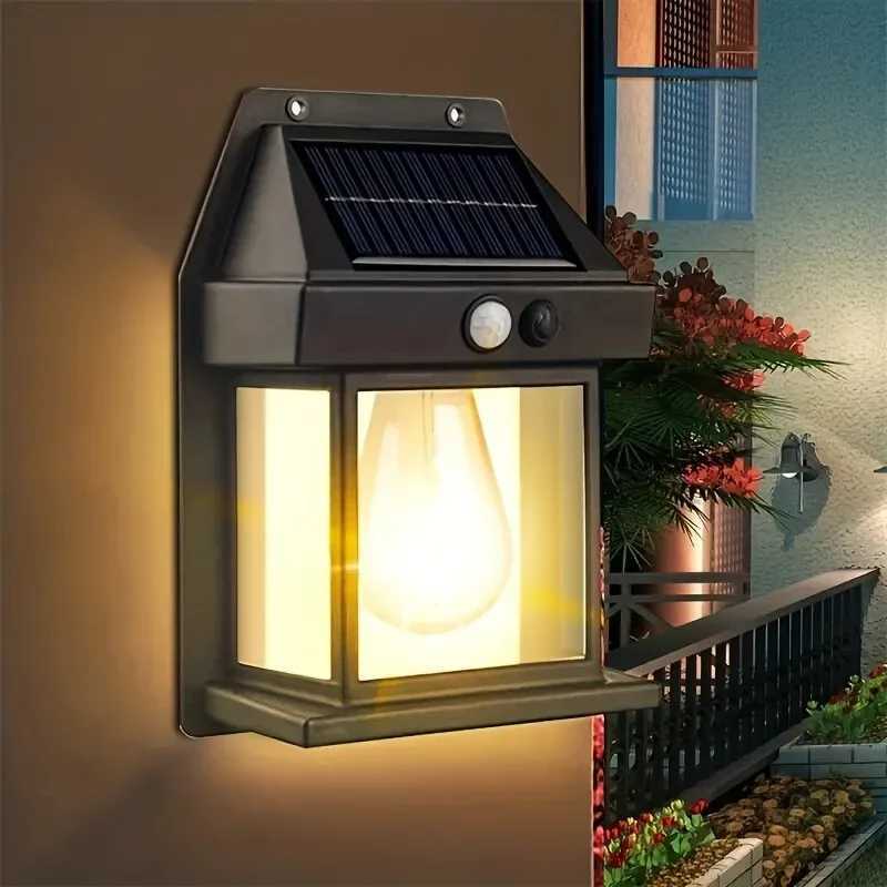 Outdoor Wall Lamps Solar Outdoor Wall Lamp Outdoor Sensor Three Mode Tungsten Wall Lamp LED Bulb Decorative Lamp Garden Villa Courtyard Night Lig-image-989750094