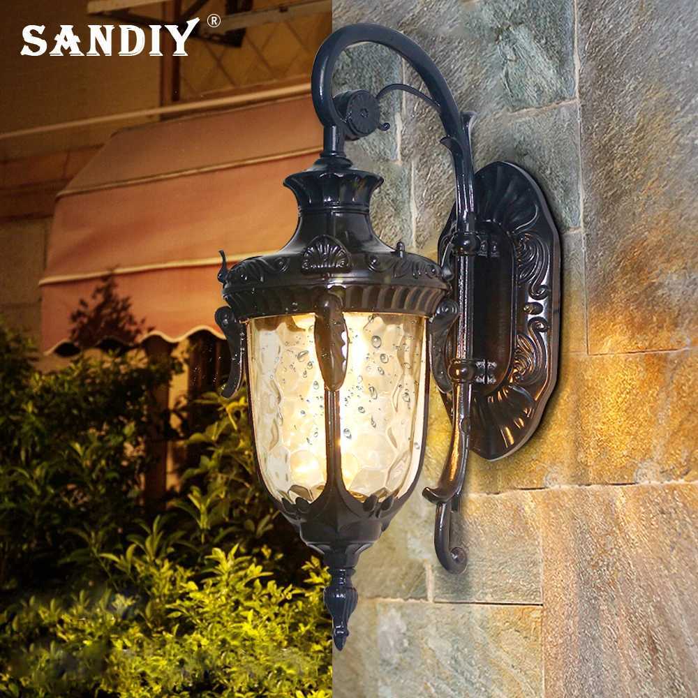 Outdoor Wall Lamps Outdoor Wall Light Fixtures Retro Porch Lamp Exterior Nighting Sconce for House Front Door Garage Patio Bronze+Glass E27-image-989783881