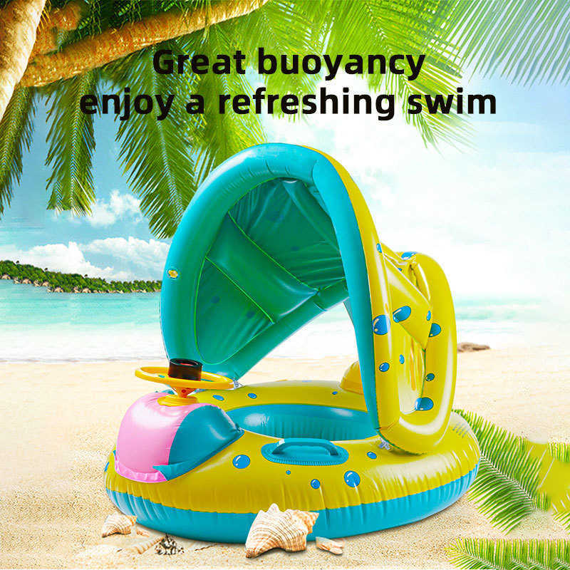 Other Pools SpasHG PVC Childrens Awning Seat Ring Swimming Ring Steering Wheel Car Boat Seat Ring Inflatable Handle Thickened Water Boat L260603-image-992270350