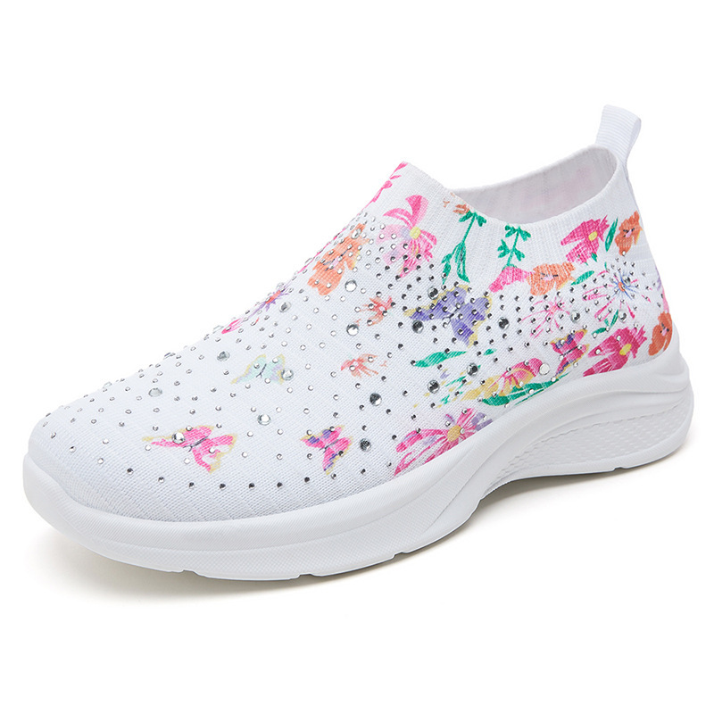 Summer Versatile Women's Shoes Soft Sole Colorful Printing Breathable Comfortable Suitable Fashion Walking shoes Triple White Free shipping