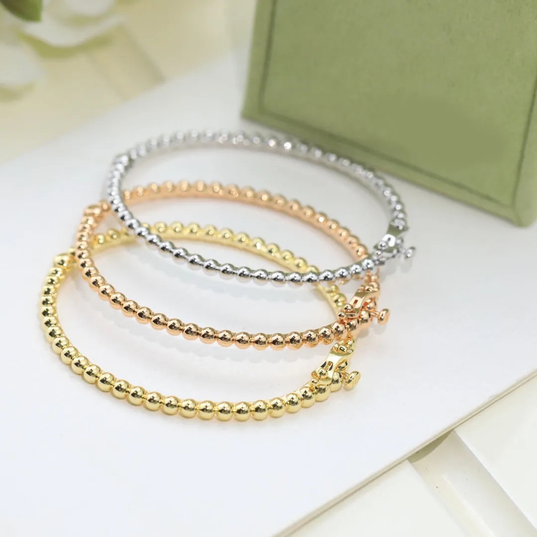 Luxury Bangle Classic Beads Pendant Charm 18K Gold Silver Plated Wristband Cuff Link Chain Bracelet for Women Wedding Designer Jewelry