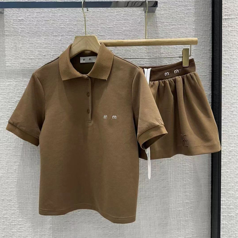 Designer dress set luxury brand womens Skirt Set Polo Shirt Athletic Casual Solid Colour Simple Embroidery Cotton Lapel Top-image-990115634