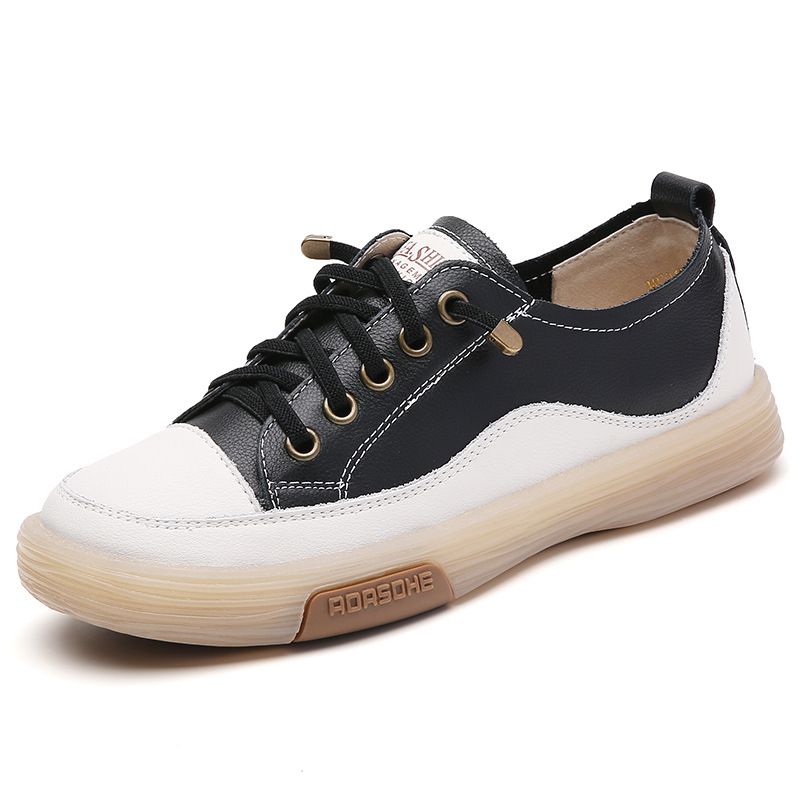 2026 Leather little white women 2024 spring new lace-up single British style small leather bean soft sole casual shoes 456