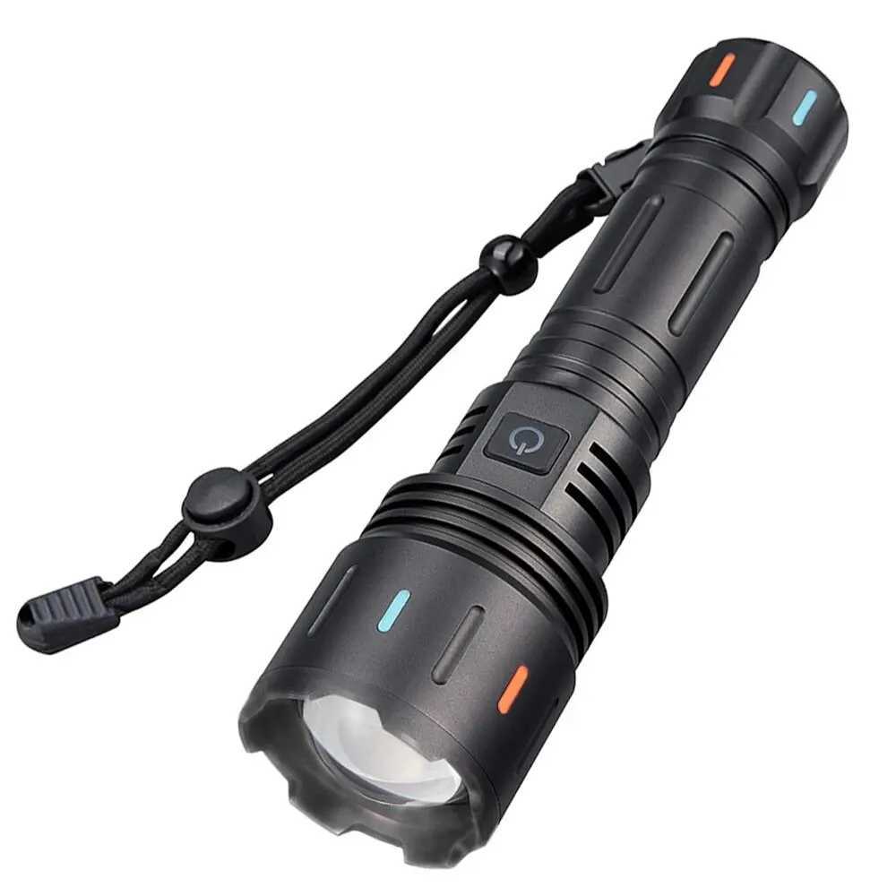 Torches White Laser LED Flashlight with Power Bank Long Range High-Power Type-c Charging Tactical Torch 50W Outdoor Adventure Lighting L240910-image-991057651