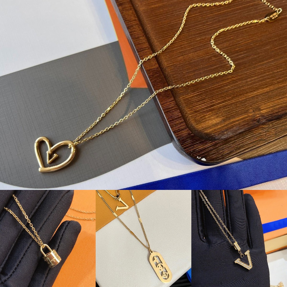 New Style Europe America Fashion Womens Design Collier 18K Gold plaqué Colliers en acier inoxydable Lettre de couchage