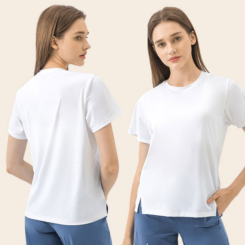 059-Summer Short Sleeve Shirt Breathable Quick-Drying Crewneck Shirts Women Yoga Tops Reflective Strips for Night Running T-Shirts Lightweight Sw-image-990934489