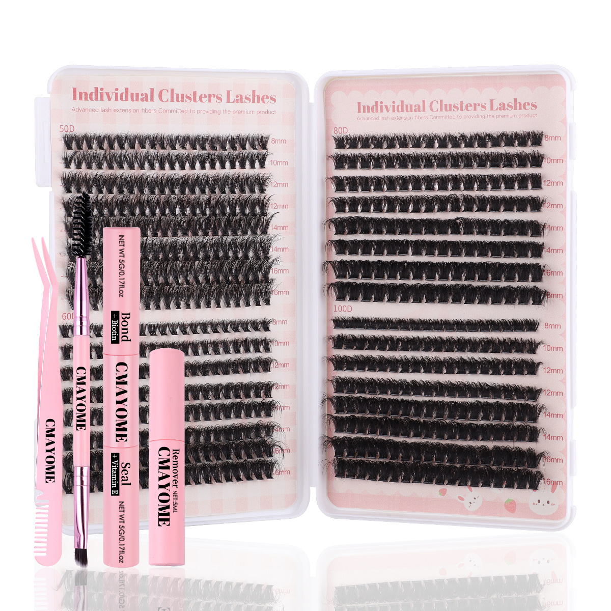 Extensions de cils en grappe 640 pièces Kit de cils bricolage avec liaison de cils et dissolvant de joint recourbage épais cils individuels volum