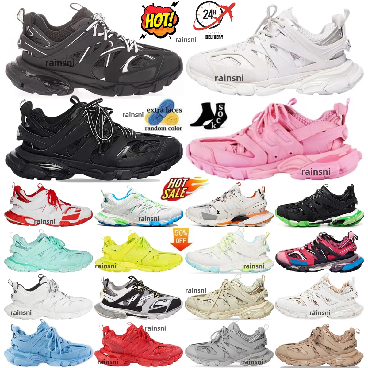 Designer Shoes Track 3 Sneakers 3.0 Tracks Sneaker trainers white black Mens trainer Womens Tess.s.Gomma Leather Nylon Printed Platform Purple Pi-image-991047216