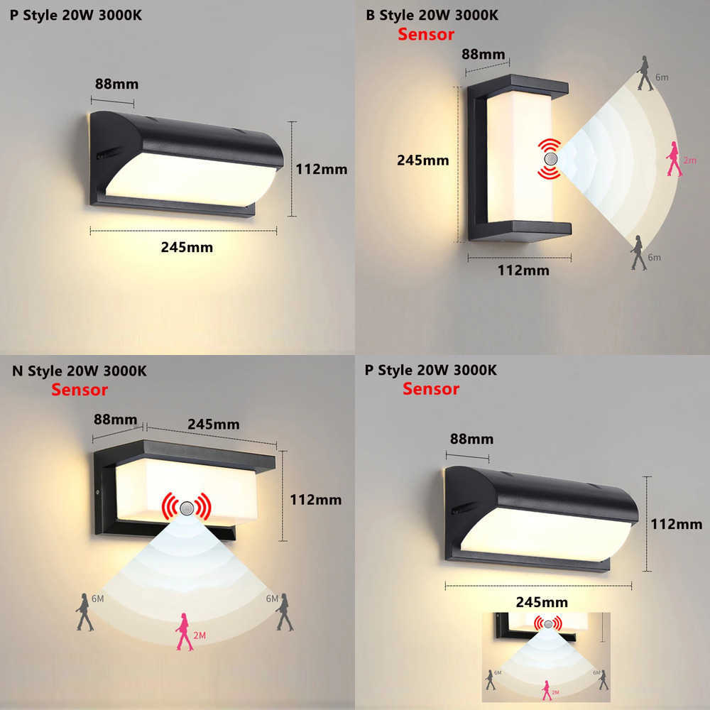 Outdoor Wall Lamps Led Outdoor Wall Light Waterproof IP65 Motion Sensor Outdoor Lighting Porch Lights Balcony Garden Lights Wall Lamp AC85-265V M-image-990889254