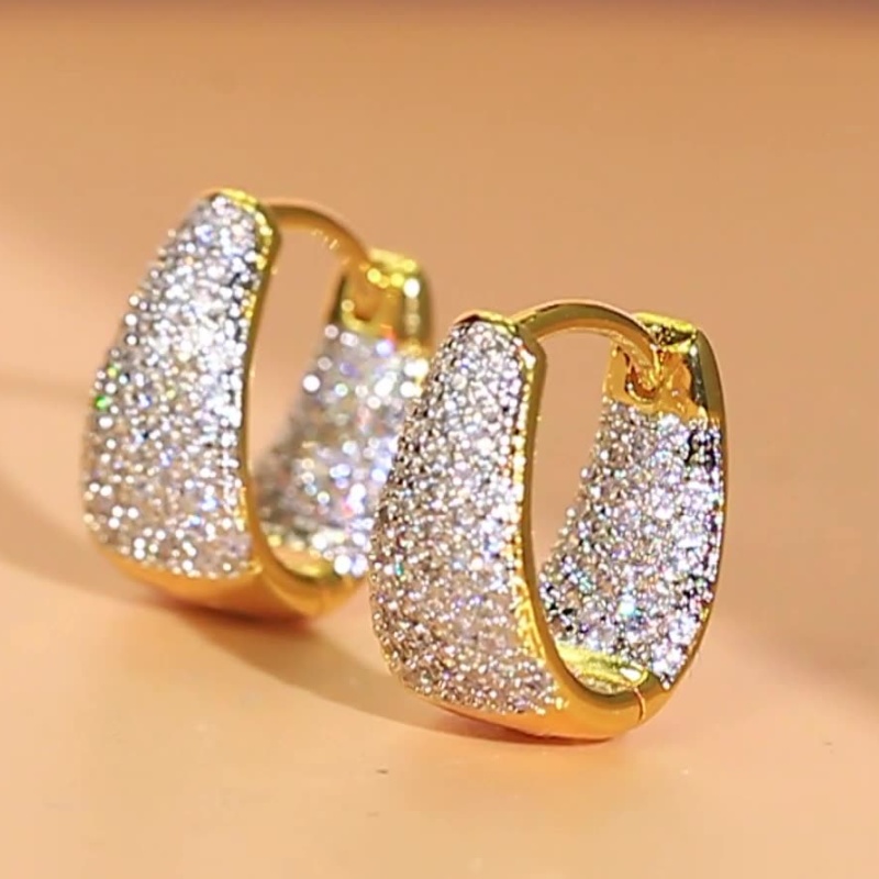 Fashion Hoop Earrings For Women Classical Double Gold Colors Plated Bling CZ Earrings Hoop & Huggie for Women Earrings For Party Christmas Gift