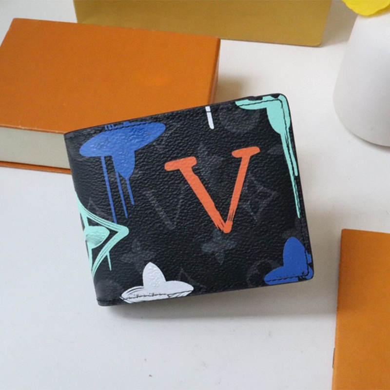 Men wallet 81847 Designer Wallets Pocket Organizer Cartoon graffiti printing purse leather cardholder leather Wallet with original box 1:1 genuin-image-991090548