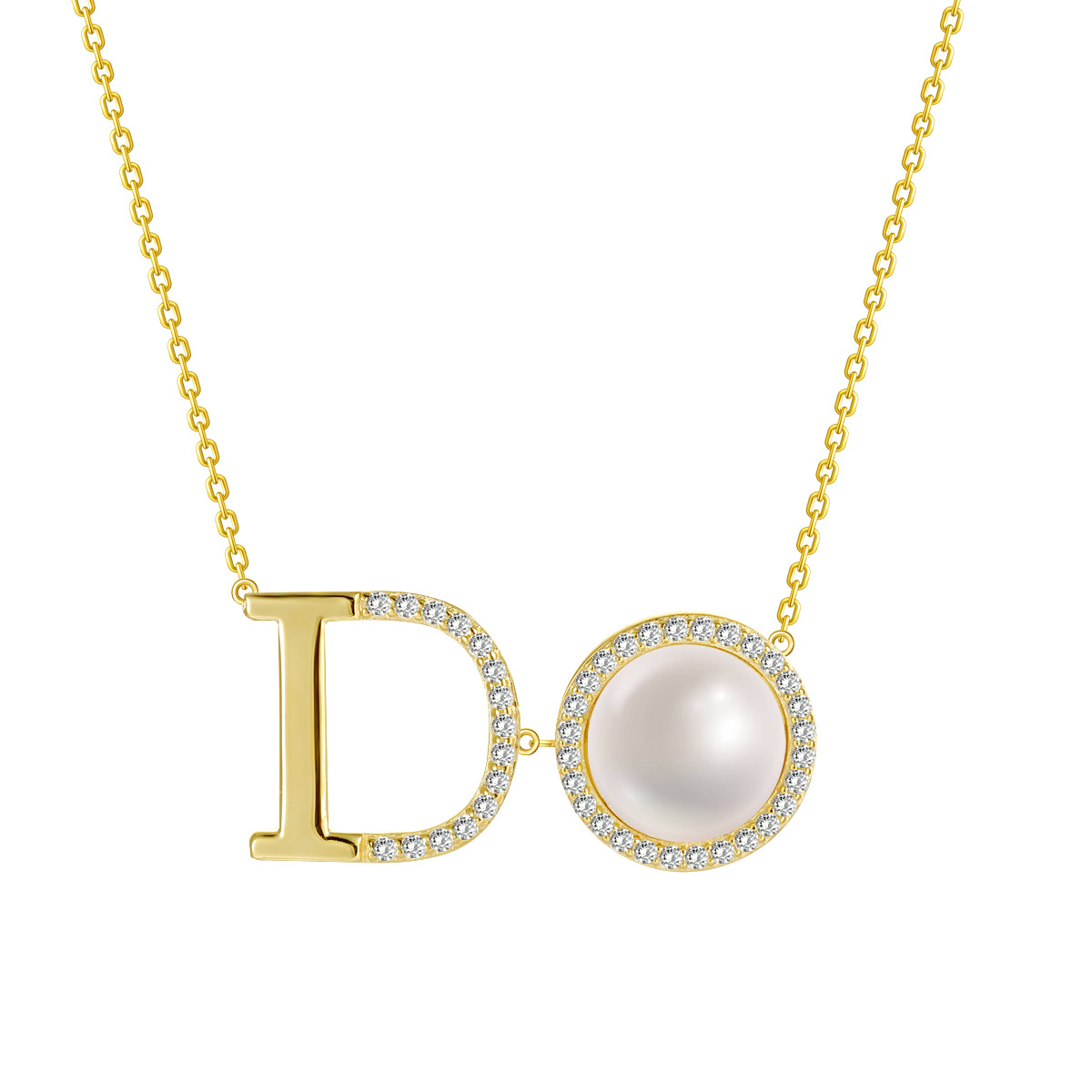 925 Sterling Silver DO Pendant Necklace 18K Gold Plated Jewelry for Women Gift-image-991100907