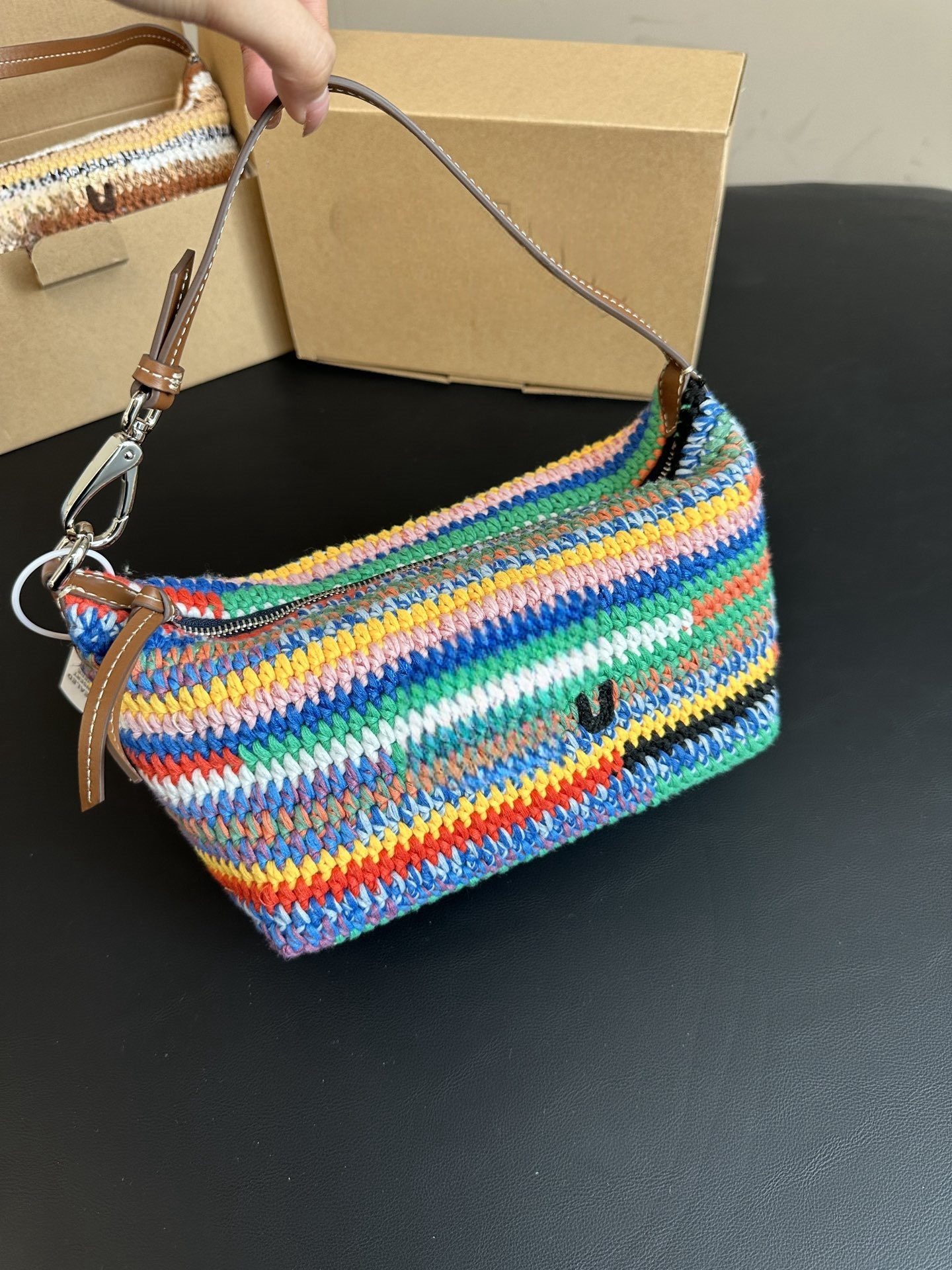 Luxury Designer 2026 New Rainbow Summer Woven Beach Handbag Cotton Embroidered Knitted Shopping Bag
