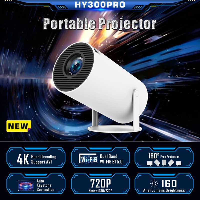 Projectors HY300 Pro Smart Projector 4K Android 11 Dual Wifi6 160 ANSI BT5.0 1080P 1280*720P Home Cinema Outdoor Protable Projetor Portable Movie-image-992041498