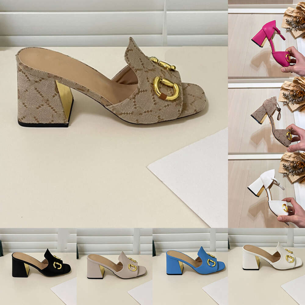 Chunky Heels Designer Sandals High Heel Sandale For Womens Ladeis Fashion Luxe Claquette Leather Denim Letters sliders famous female Summer Shoes-image-991705369