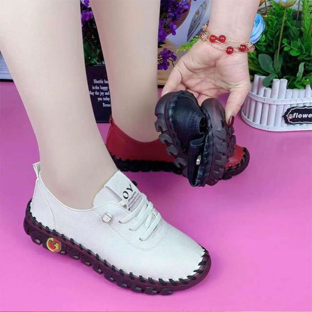 Ddmynov Faceurs de baskets pour femmes Chaussures pour femmes Plateforme Lace Up Pu Leather Flat Slip-On Couture Comfort Casual Mom Mom Mujer Zap