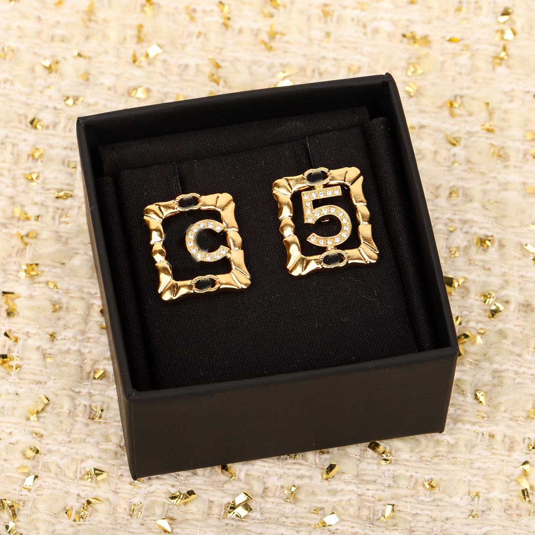 2024 Luxury quality charm square shape stud earring with diamond and number in 18k gold plated have stamp box PS6005