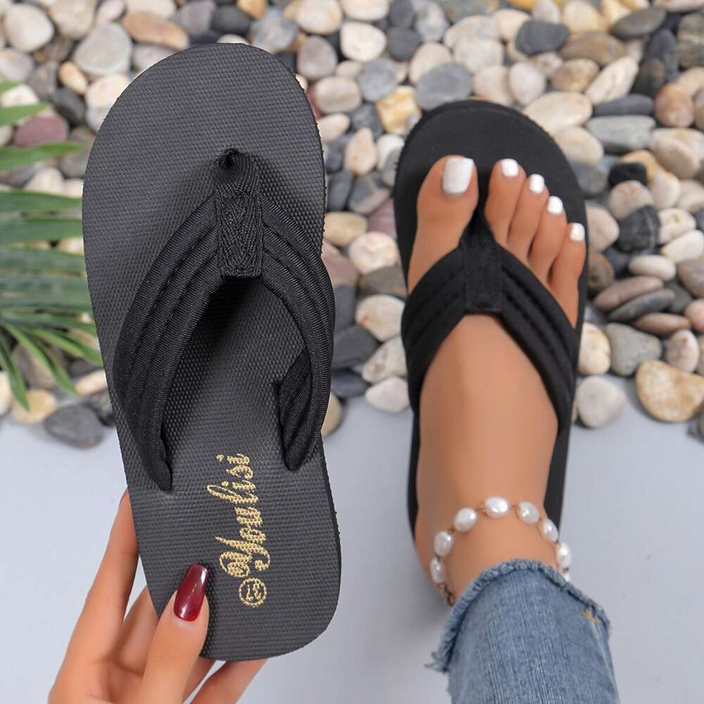 Chaussures en vente 2024 Pinche à orteil Les pantoufles féminines fleurs d'été solides extérieures décontractées plage claire plate de grande tai