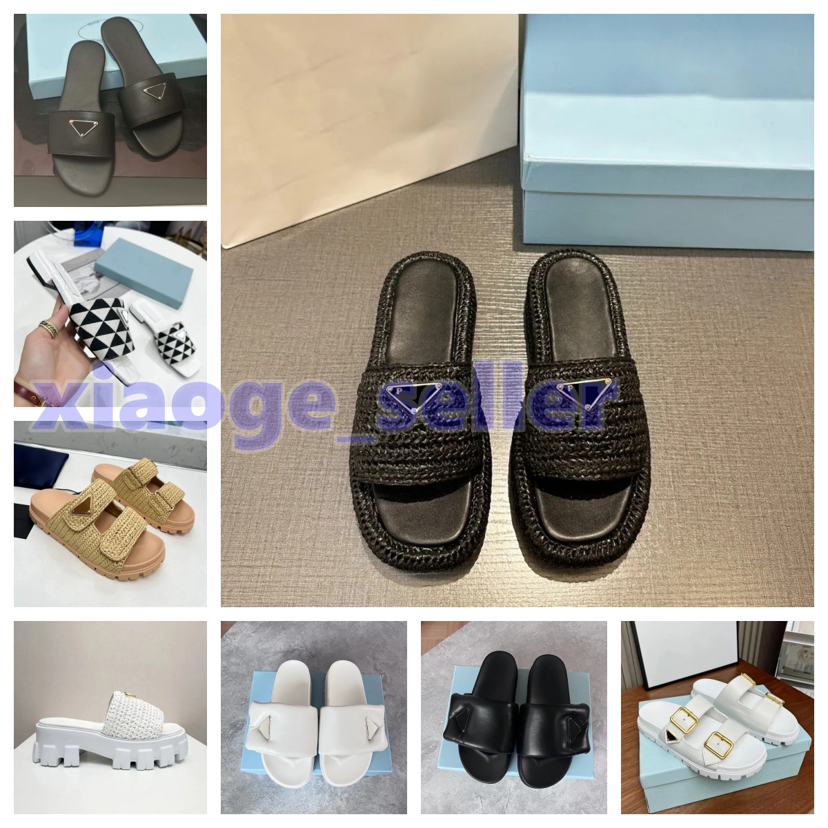 Triangle Straw Weave Slippers Sandal Platform Raffias Slippers Designer Women Summer Flat Heel Casual Flip Flops Outdoors Pool Sliders Beach Sand-image-991665771
