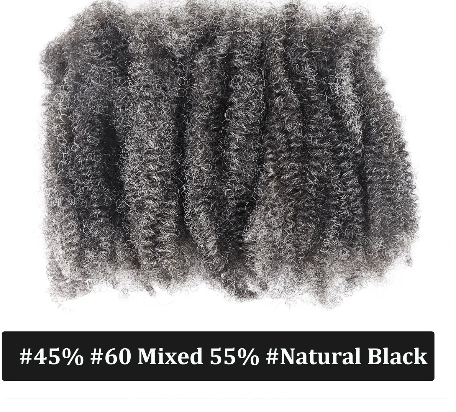 Grey white raw virgin salt and pepper afro kinky curly bulk human hair for braiding crochet braiding hair 100g/pack free shipping