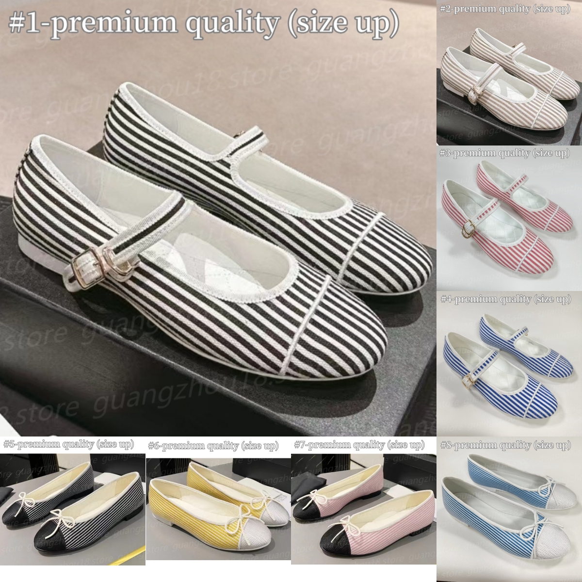10A Premium Designer Ballet Shoes with Stripe Women's Summer Shoes with Bow Elegant Style for Party Festival Gifts 27766-image-992271490