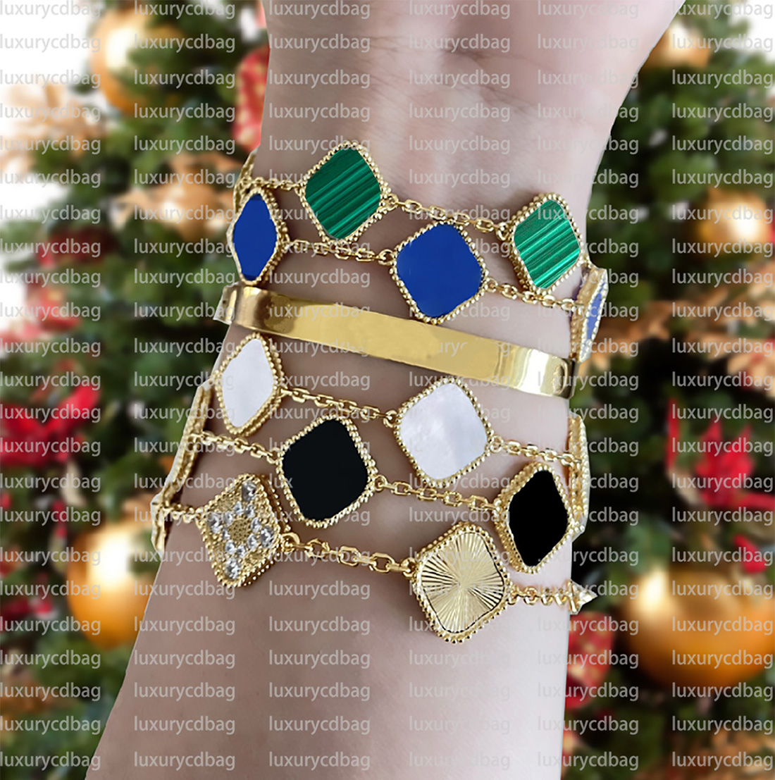 Bracelets de charme de bijoux de créateur classique Chaîne de bracelet 18k Gold Agate Shell Moth of Pearl for Womengirl Wedding Mère de la fête d