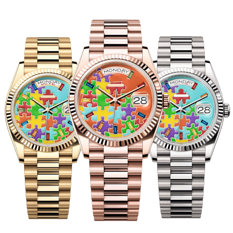 Men watches automatic watches 40mm gold watches 904L stainless steel strap sapphire With diamond ST9 hidden Aik folding buckle waterproof king Dh-image-992200237