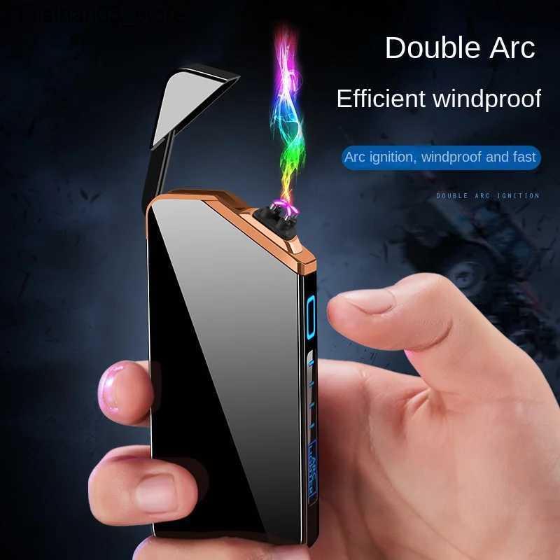 Lighters lighter electric recharge usb plasma cigarette windproof Smoking Accessories cool Laser induced double arc Mens Gift lighters Q240619-image-992308937
