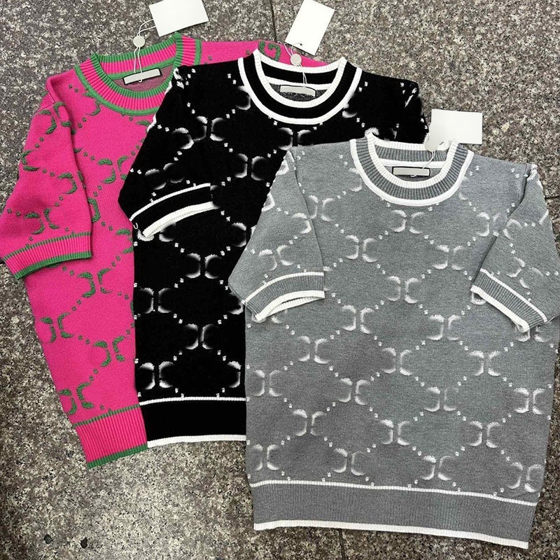 new color blocking round neck T-shirt pullover knitted short sleeved casual top for women spring/summer shirts women designer tops High version C-image-992233838