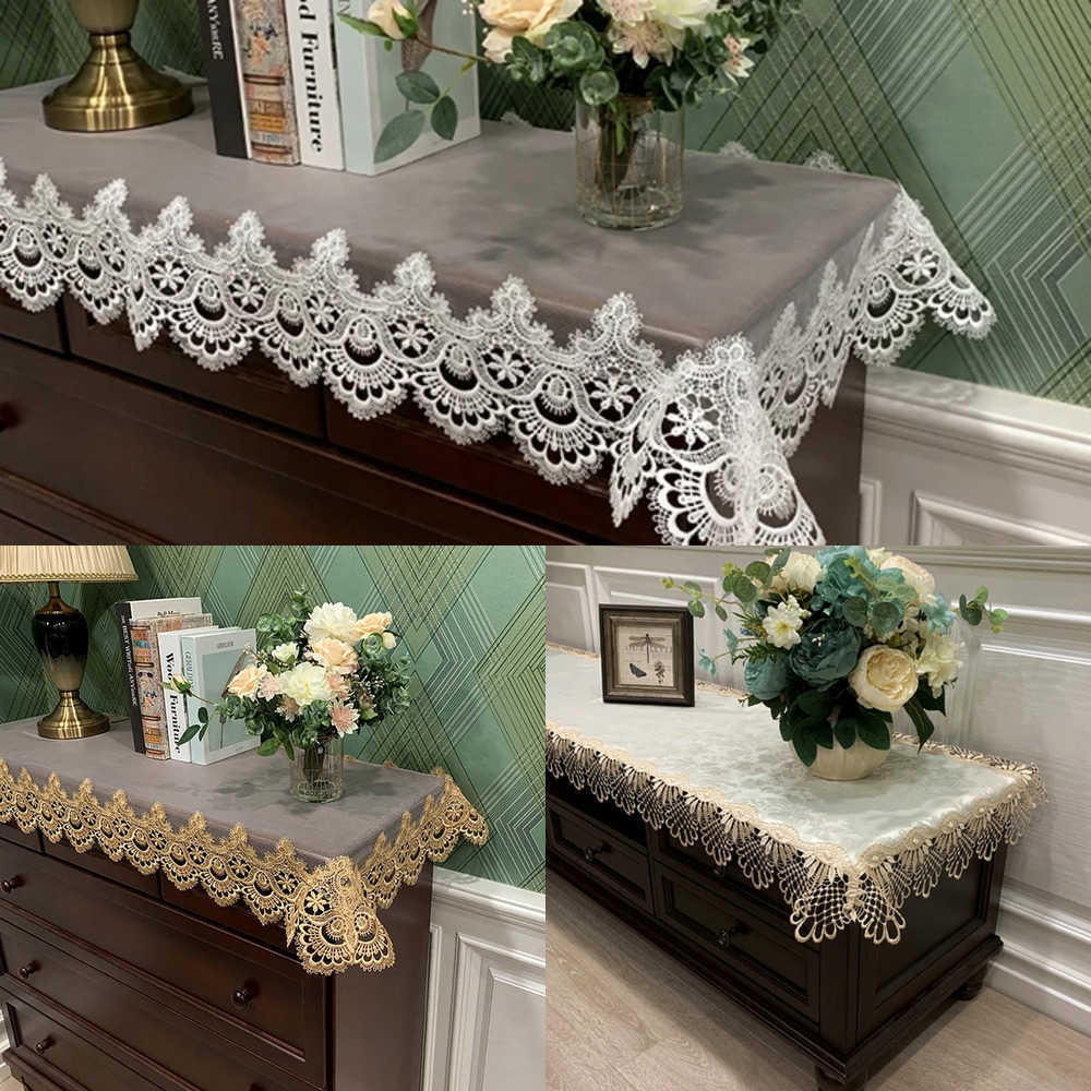 Table Cloth Table Cloth Rectangle Europe Coffee Embroidered Lace Tv Cabinet Shopbox Table Cover Tablecloth Fabric Long Strip Dust CovL260524-image-992079124
