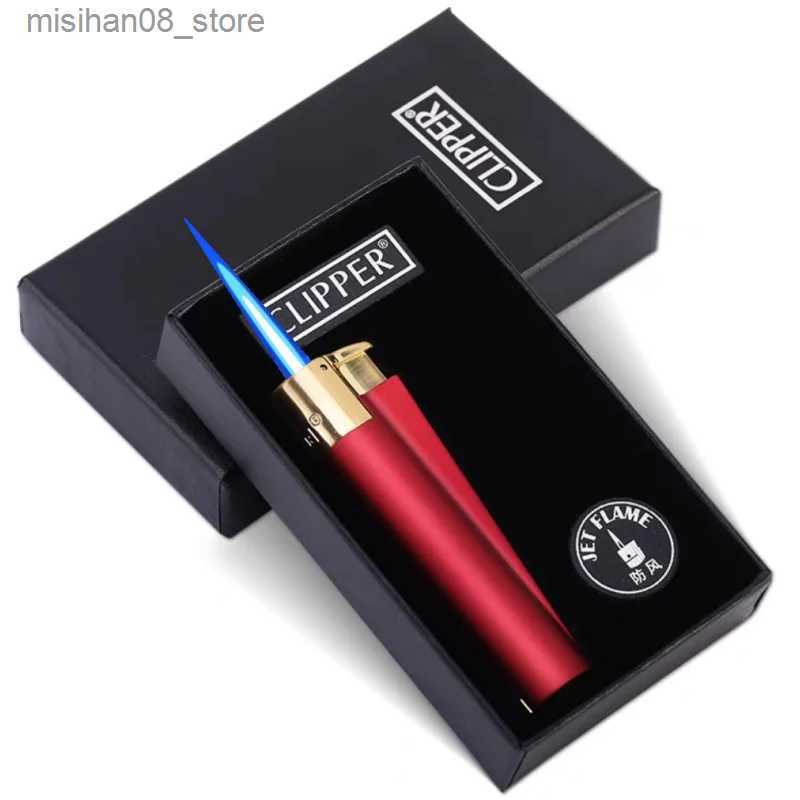 Lighters Clipper Lighter Metal Body Windproof Torch Lighter Butane Gas Lighter Blue Jet Flame Cigar Lighter MenS Smoking Accessories Q240619-image-992469834