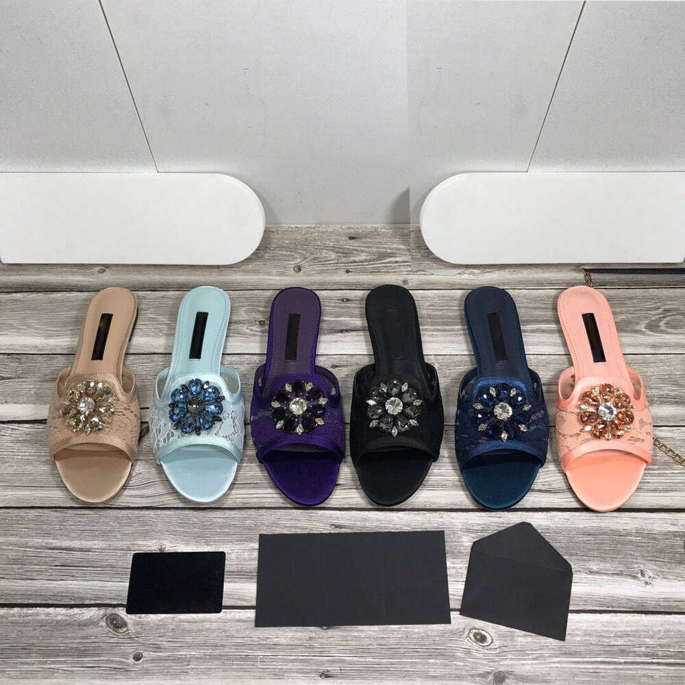 Sandales de créateurs pour femmes pantoufles de dames tissu de dentelle florale d sandales talons plats glisse mules luxe conception femelle luxe