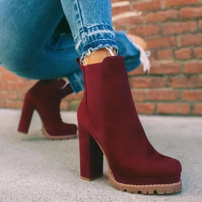 Spring and Autumn Womens Platform Shoes Plus Size Thick Heel Boots Womens Fashion High-heeled Womens Ankle Boots s12 240620