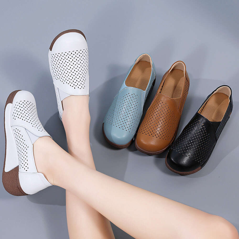 Ddmynov 2024 printemps / été Nouveau véritable version coréenne en cuir coréen à la mode épaisse bercotante Chaussures de maman de maman pour fem