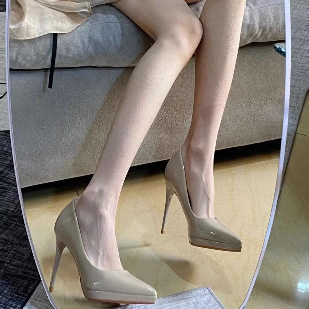 Women Casual Shoes Soft Nude High Heels For Women's New Patent Leather Pointed Sexy Slim Heel Black female sneakers Professional Work Ladies