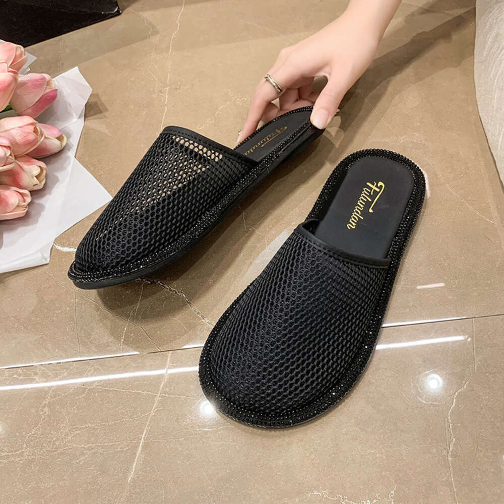 Men Shoes Baotou For Women's Breathable Summer New Fashion Outwear Simple And Anti Slip Lazy Slippers Hollow Breathable Mesh One Line Shape Foo