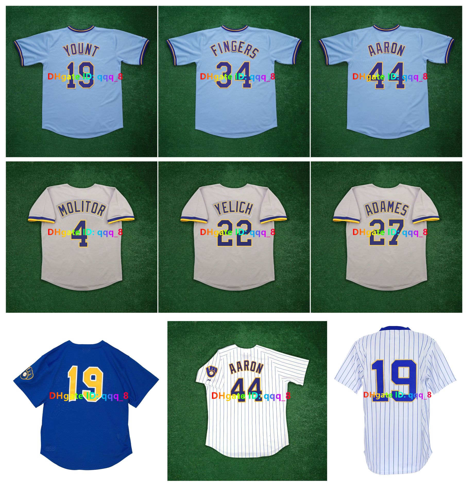 Robin Yount Hank Aaron Throwback Baseball Jersey Prince Fielder Ryan Braun Adames Fingers Paul Molitor Cecil Cooper Christian Yelich Hideo Nomo B