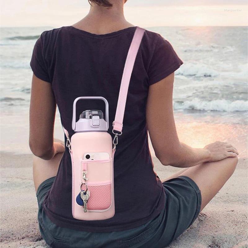 Water Bottles 2 Liters Bottle With Sleeve 64 OZ Inspirational Half Gallon Holder Straw Men Women Jug For Gym Workout Sports-image-992613258