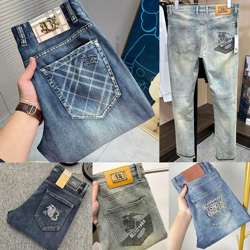 Designer Mens Denim Pants Sports Straight Fit Jeans Loose Embroidered EKD Trousers Check Trim Cotton Jogging Pants Men Breathable Casual Man Runn-image-992982938