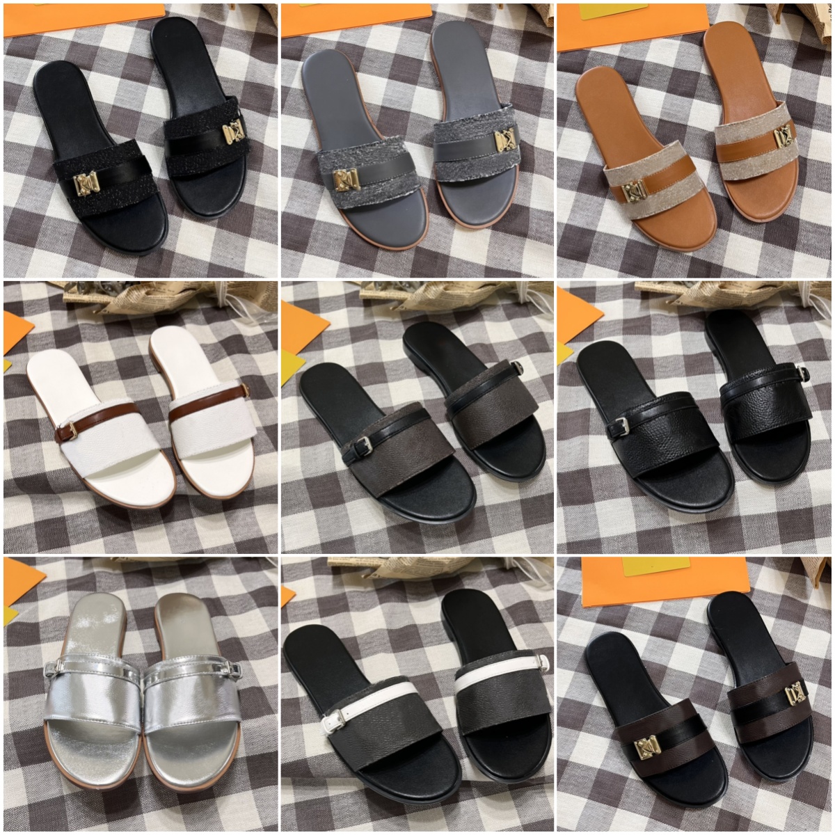 Fashion Women&#039;s Designer Flat Slippers Women Denim Buckle Sandals Lady Fashion Beach Slides for Summer size 36-42 27614-image-993049769