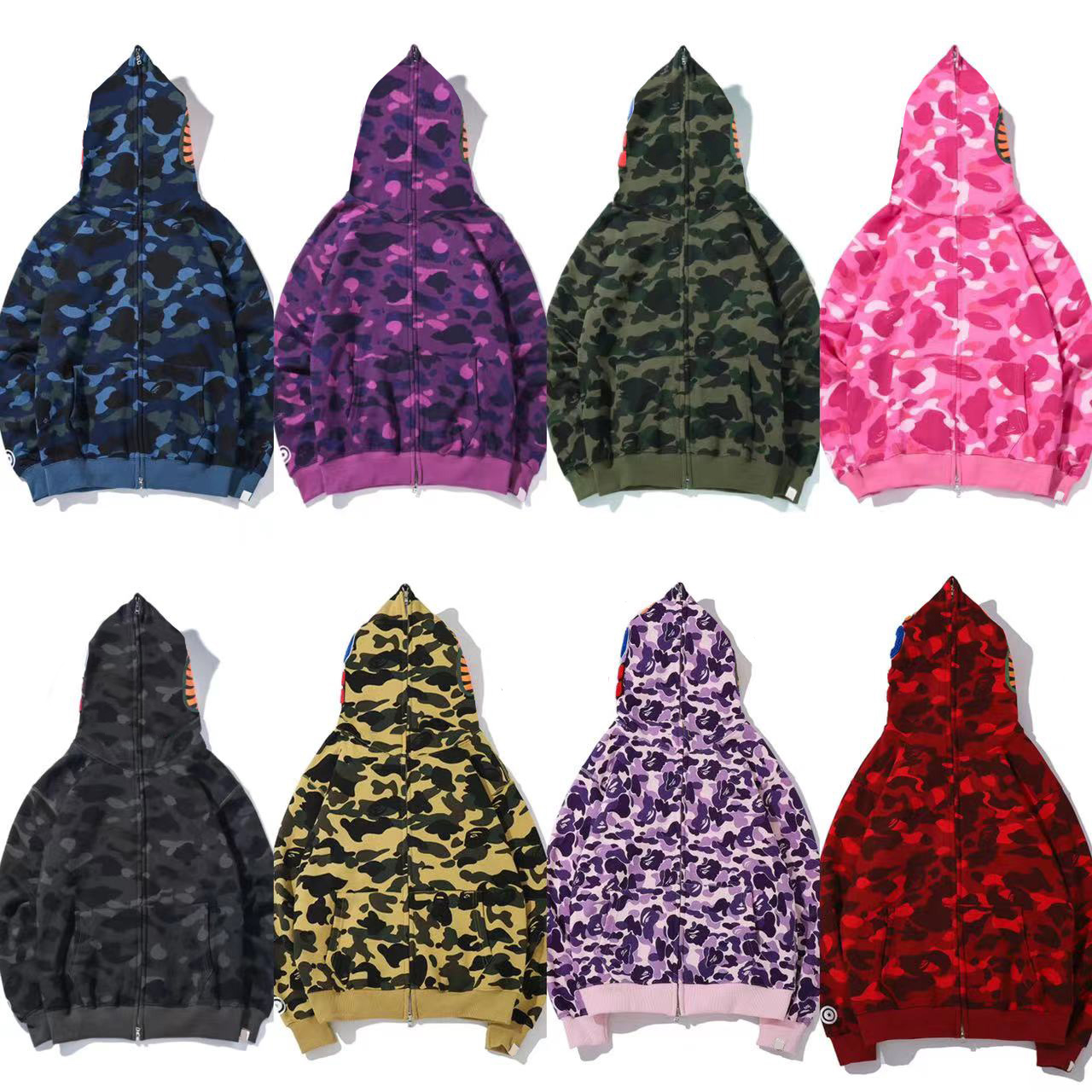 Mens Designer Hoodie Full Zip Up Shark Hoodies for Woman Camouflage Jacket Multicolor Hoody Hooded Sweatshirt Man Womens Sweater Long Sleeve Tech-image-993029100