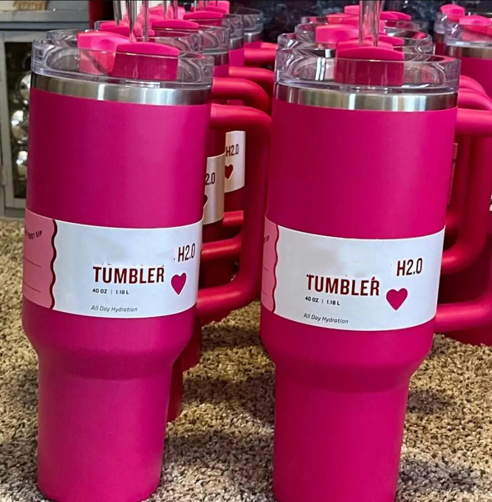 H2.0 Mugs 40oz Mugs Tumbler With Handle Insulated Pink Leopard Lids Straw Stainless Steel Coffee Termos Cup Water Bottle-image-808820411