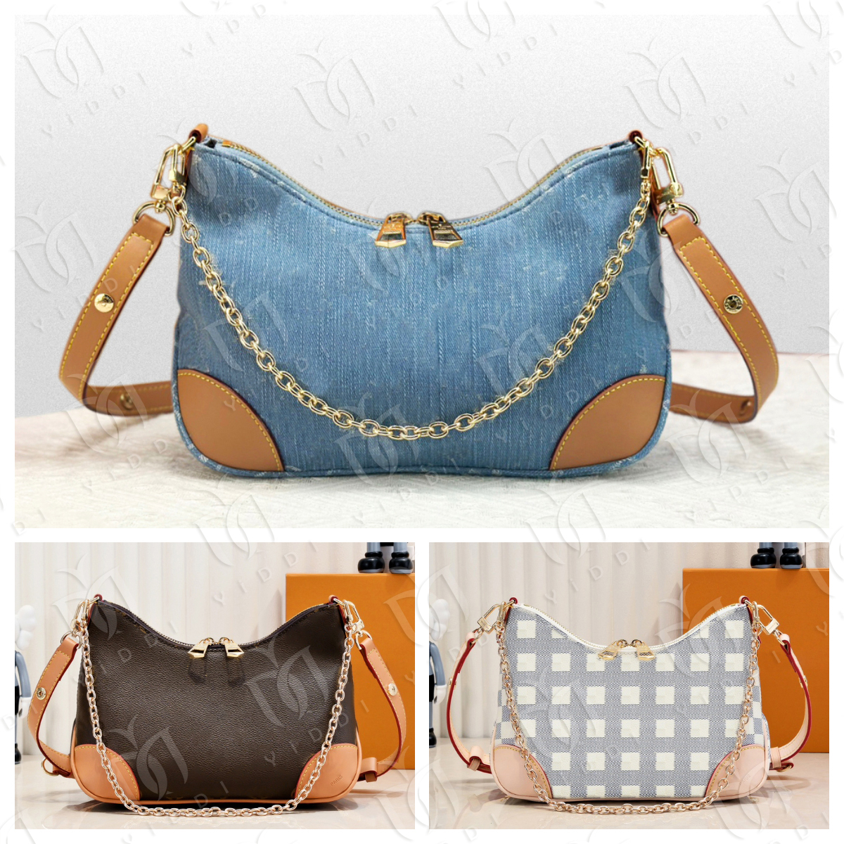 Classic Style Plaid Hobo Bags Shoulder bags for women Luxury designer bag Brown grid pattern Luxury handbags half moon Crossbody bag Chain Underarm