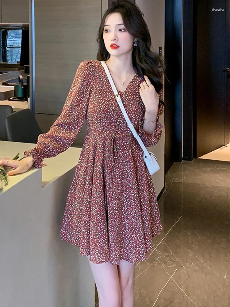 Robes décontractées printemps automne en mousseline de mousseline florale longue robe sexy robe 2024 mode boho plage femmes coréen élégant bodyco
