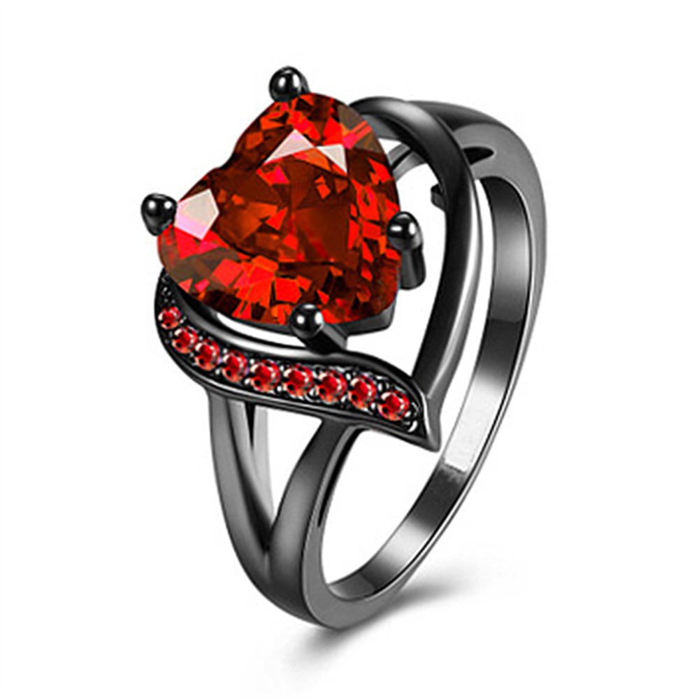 Romantic 18K Black Gold Plated Promise Band Ring Wedding Purple Heart Cubic Zirconia Rings for Women