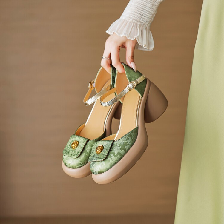 Women Casual Shoes Baotou Women's Summer Dress Thick High Heels Mary Jane New Chinese female sneakers Style Stunning Sandals Ladies