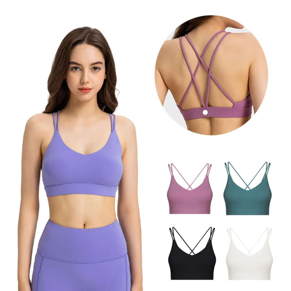 Women Strappy Sports Bras Fiess Workout Padded Yoga Bra Criss Cross Back Top-image-993456276