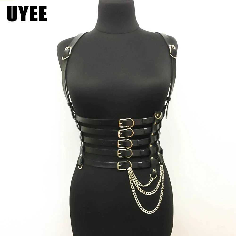 Waist Chain Belts UYEE Sexy Waist Belt Harness Woman Leather PU Multi Layer Body Chain Bondage Lingerie Gothic Garters Suspenders Festival Outfit-image-993422351