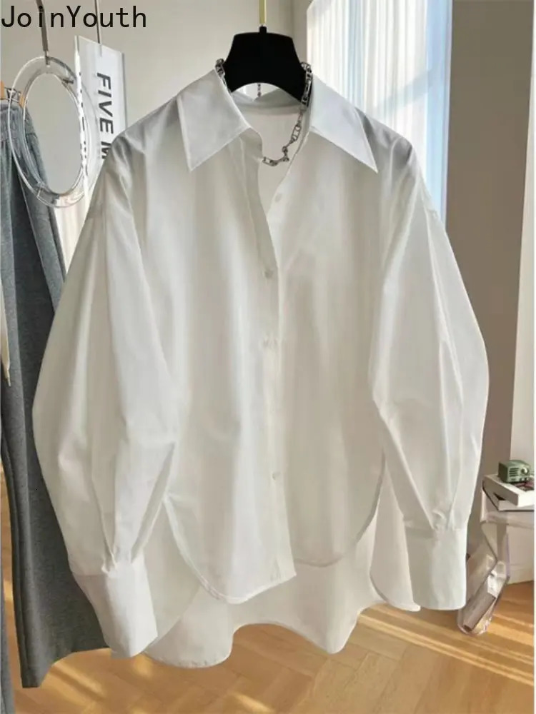 White Women Shirt Loose Lantern Sleeve Blouses Fashion Irregular Split Blouse Tops Korean Vintage Blusas De Mujer 240617
